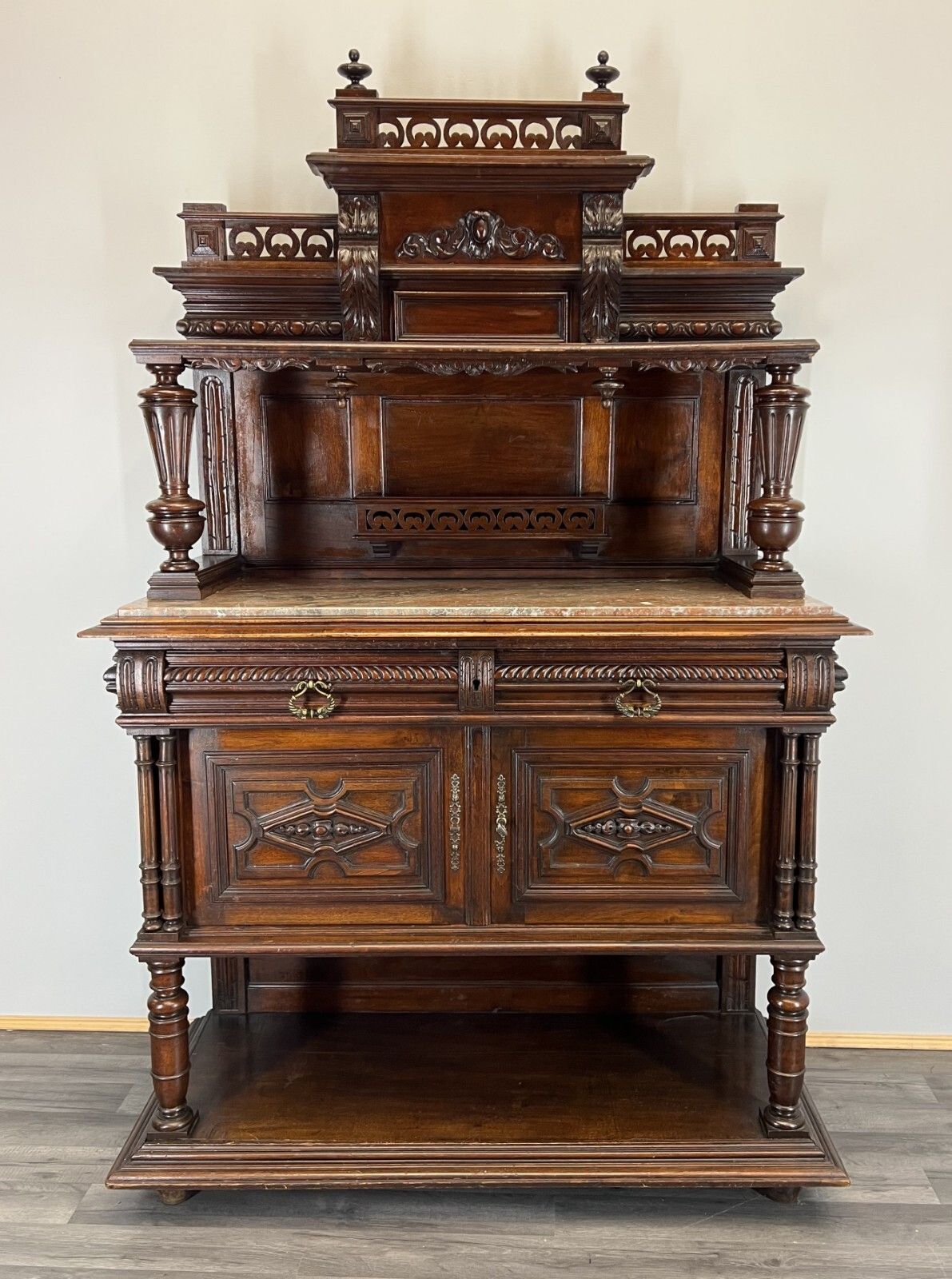 Sideboard Antique French Walnut Marble Cabinet Cupboard Display Lot 3576