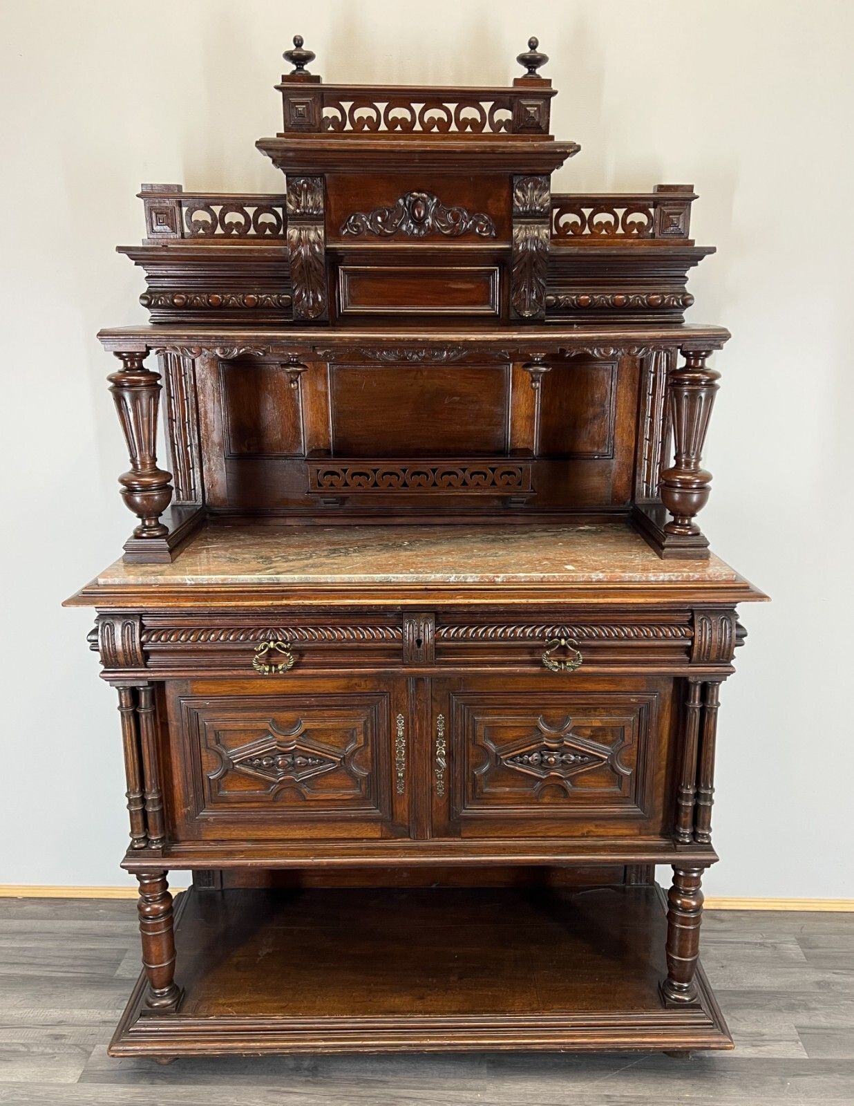 Sideboard Antique French Walnut Marble Cabinet Cupboard Display Lot 3576 photo for sale