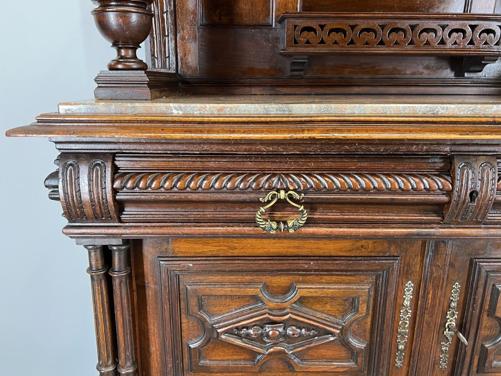Sideboard Antique French Walnut Marble Cabinet Cupboard Display Lot 3576 photo vintage