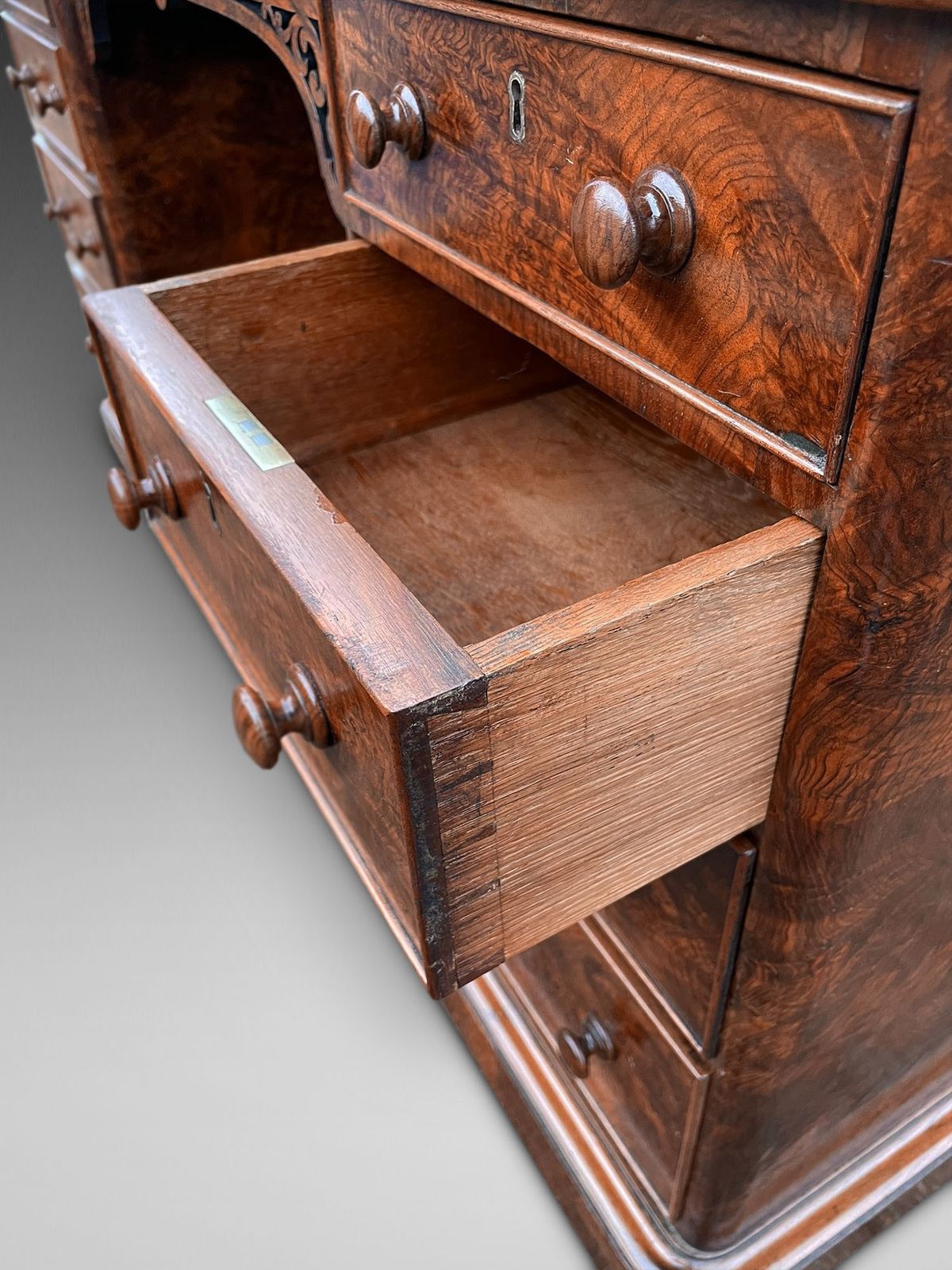 19th Century Figured Walnut Pedestal Desk photo for sale