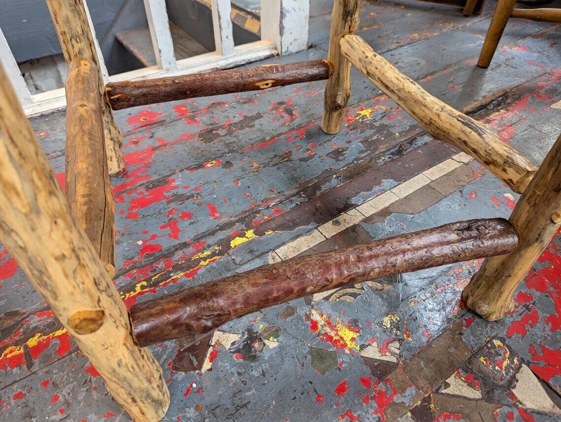 1980s Hand Crafted American Stick Chair And Table Set. photo 190.0