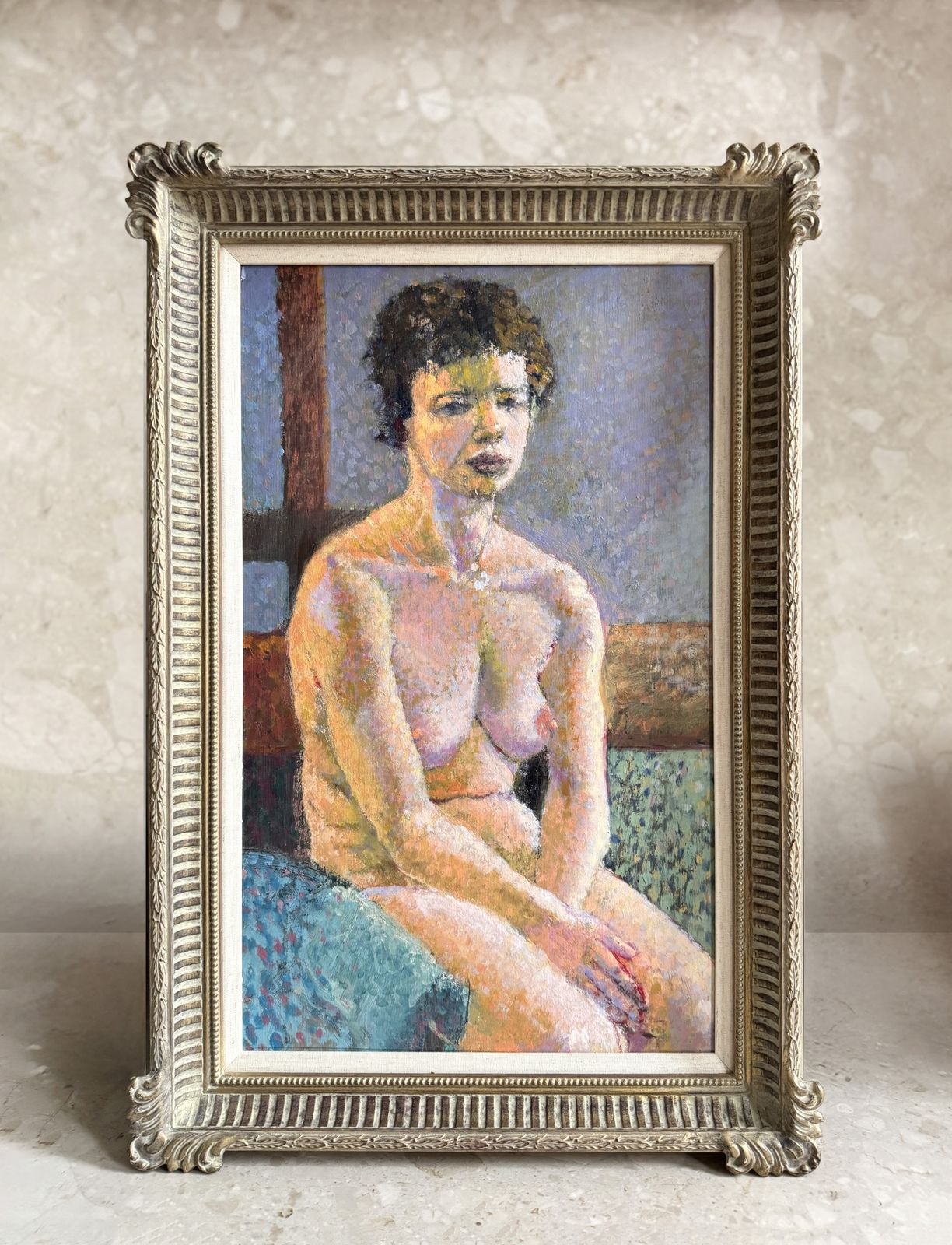 “Quietly Radiant” – A Beautiful Original Nude Painting On Board, Framed photo 375.0