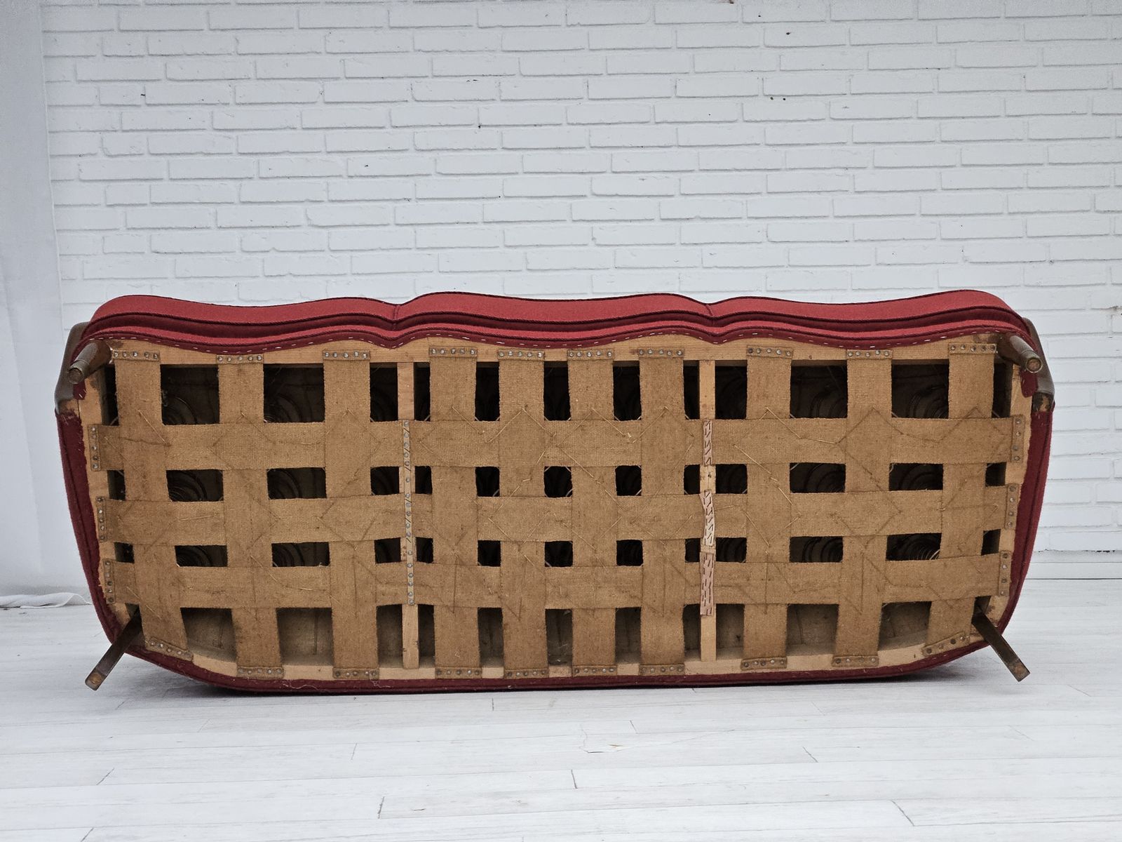 1960s, Danish 3 Seater Sofa By Alfred Christensen, Red Furniture Wool, Original Condition. photo 1990.0
