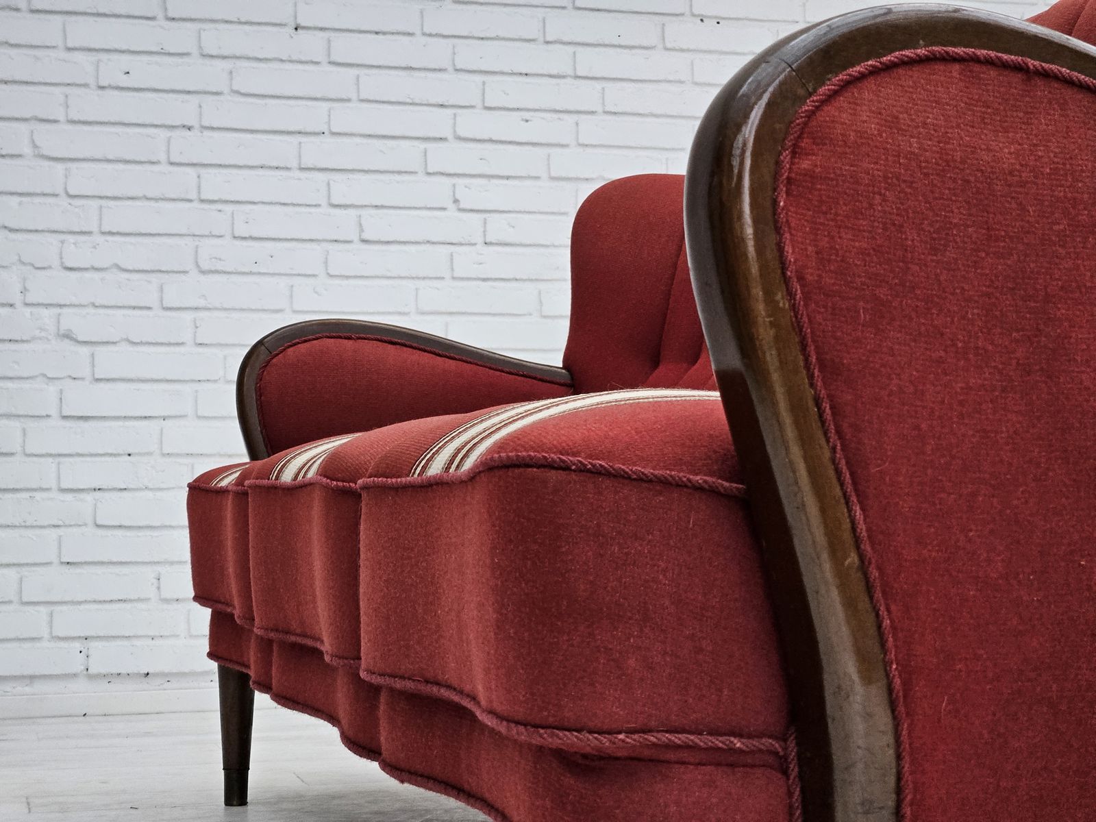 photo for sale 1960s, Danish 3 Seater Sofa By Alfred Christensen, Red Furniture Wool, Original Condition.