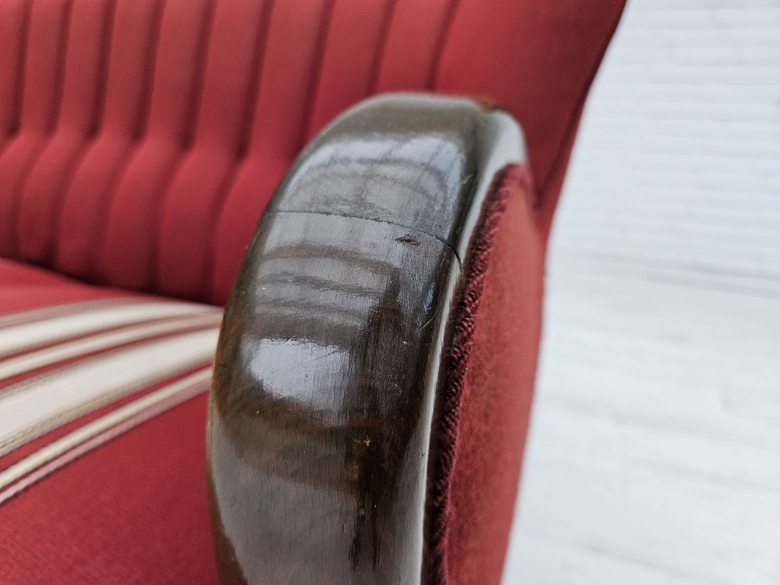 Furniture 1960s, Danish 3 Seater Sofa By Alfred Christensen, Red Furniture Wool, Original Condition. photo
