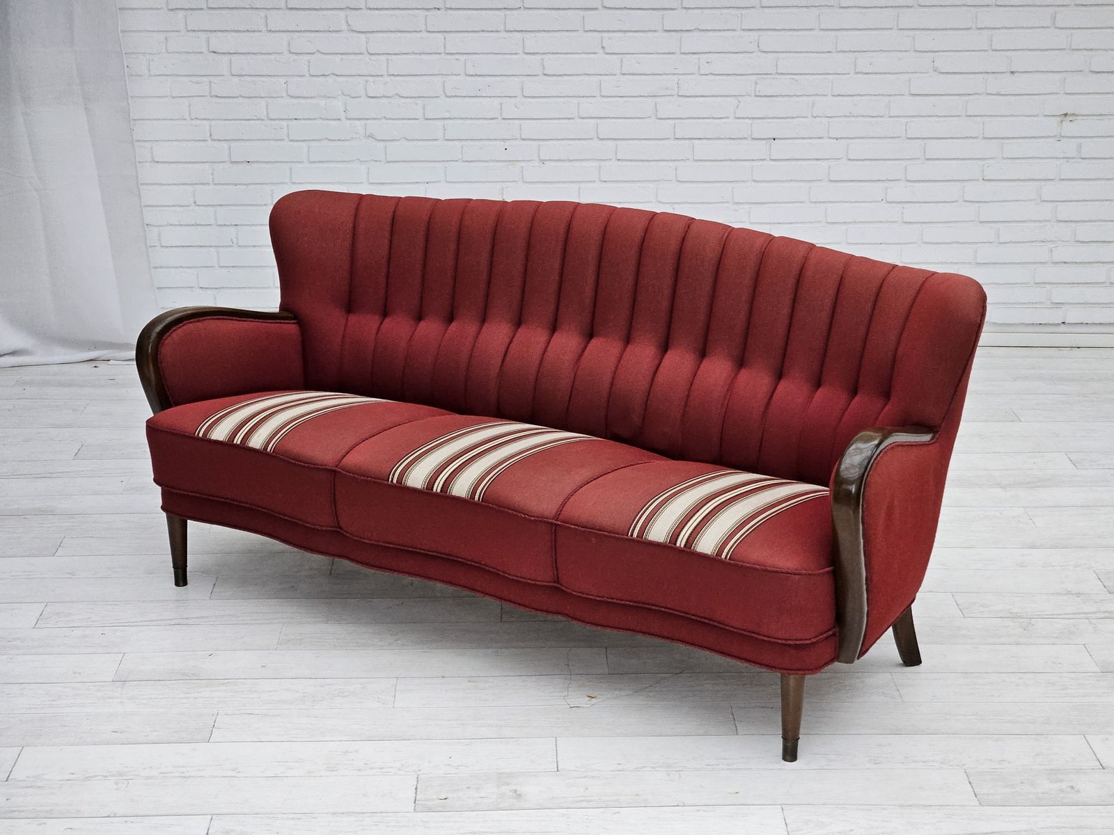 1990.0 1960s, Danish 3 Seater Sofa By Alfred Christensen, Red Furniture Wool, Original Condition. photo