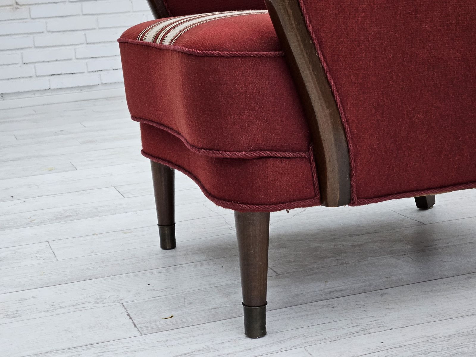 1960s, Danish Armchair By Alfred Christensen, Red Furniture Wool Fabric, Original Condition. photo Furniture