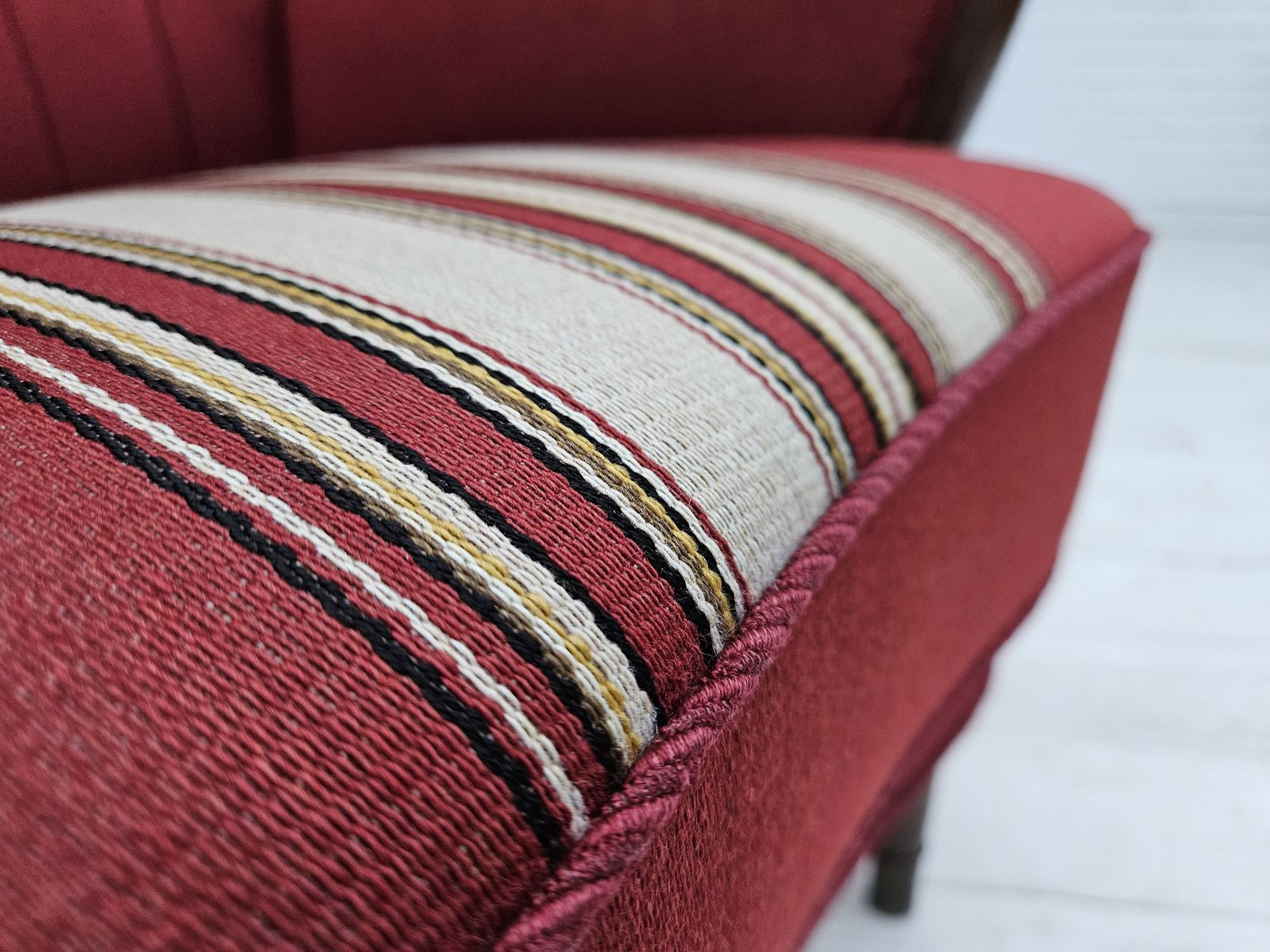 1960s, Danish Armchair By Alfred Christensen, Red Furniture Wool Fabric, Original Condition. photo buy