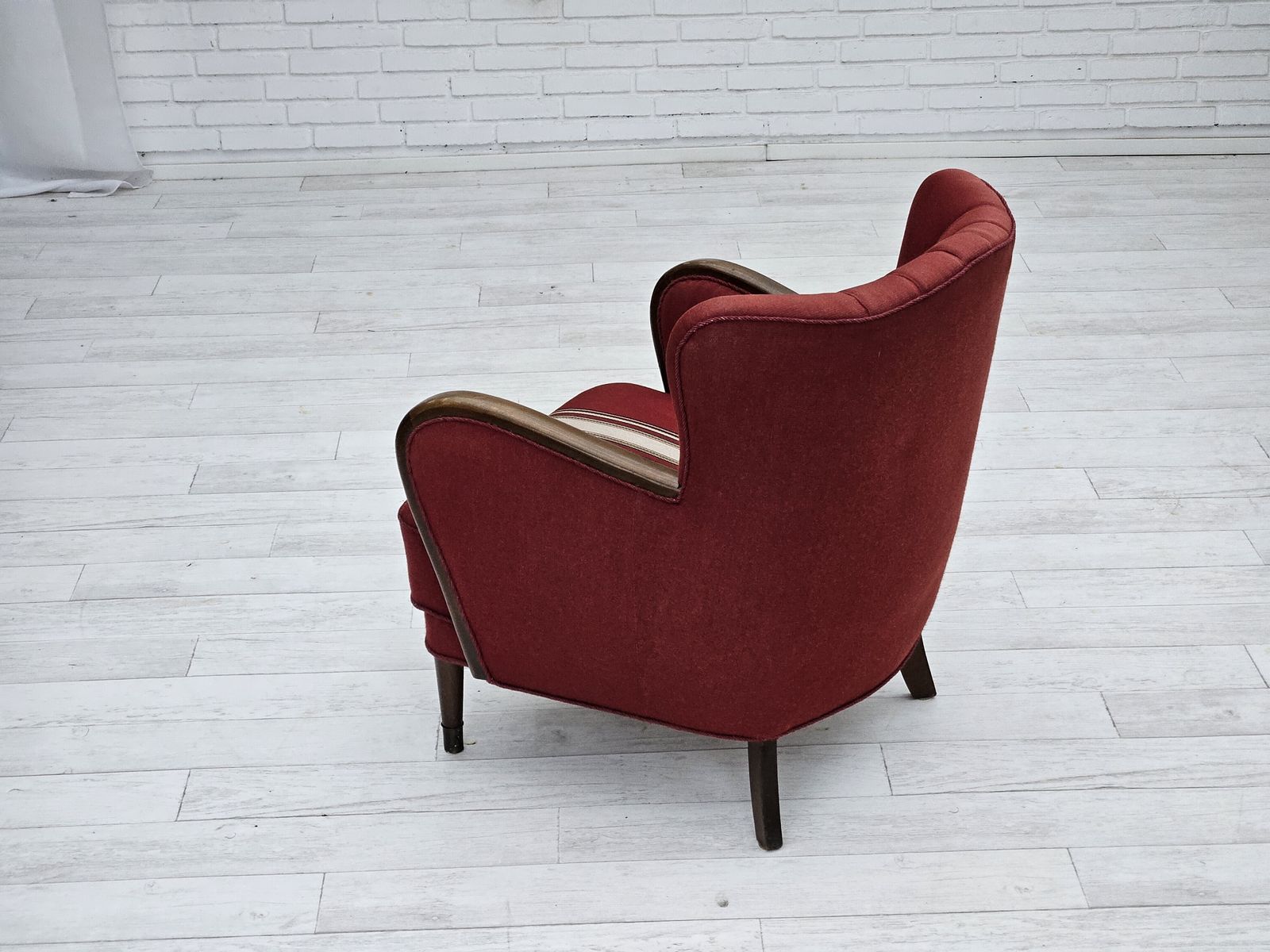 1960s, Danish Armchair By Alfred Christensen, Red Furniture Wool Fabric, Original Condition. photo vintage