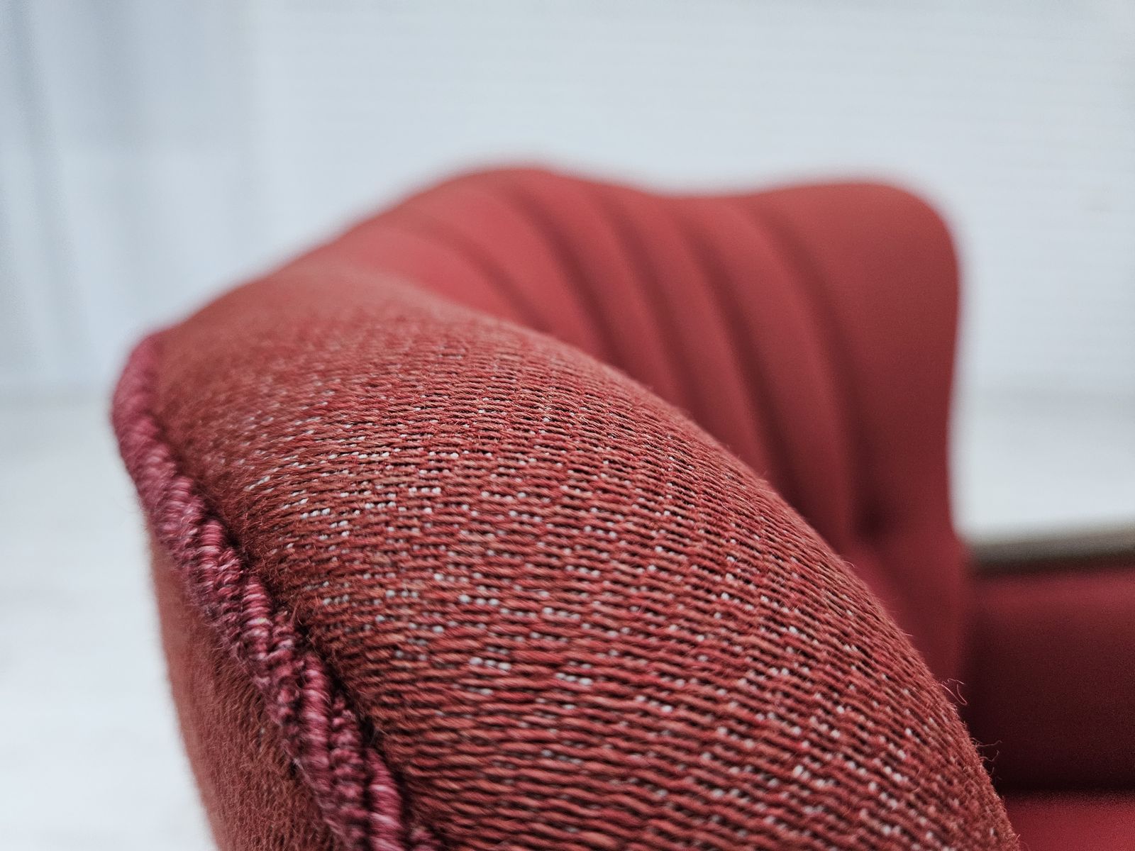 Furniture 1960s, Danish Armchair By Alfred Christensen, Red Furniture Wool Fabric, Original Condition. photo