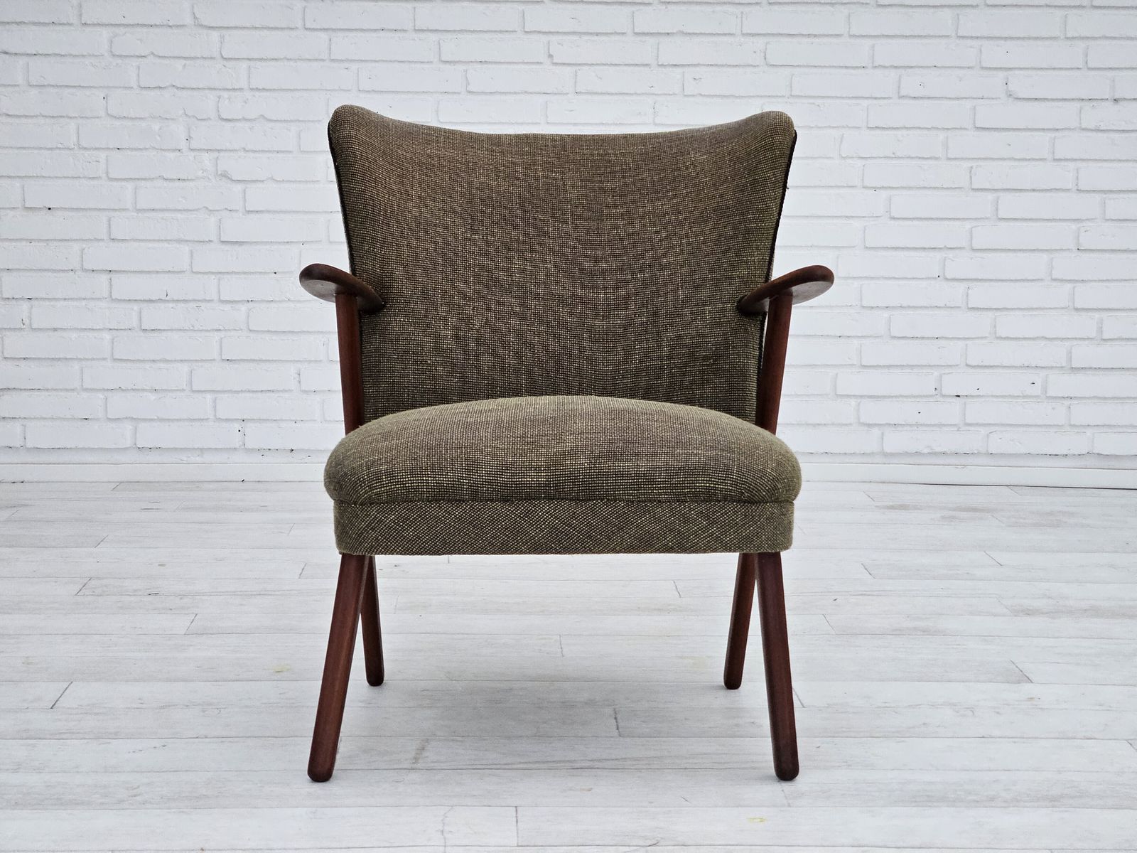 photo buy 1960s, Danish Design By Erhardsen & Andersen, Armchair, Original Condition,Furniture Wool, Teak Wood.