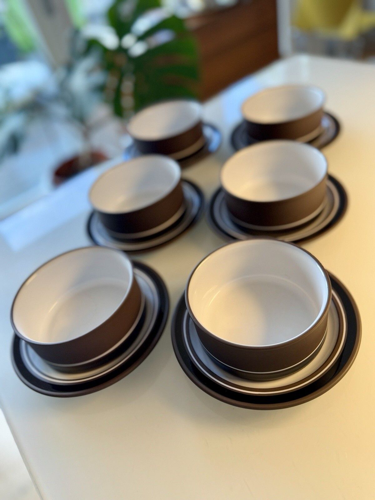Set Of 6 Hornsea Contrast Straight Sided Soup Bowls And Saucers photo for sale