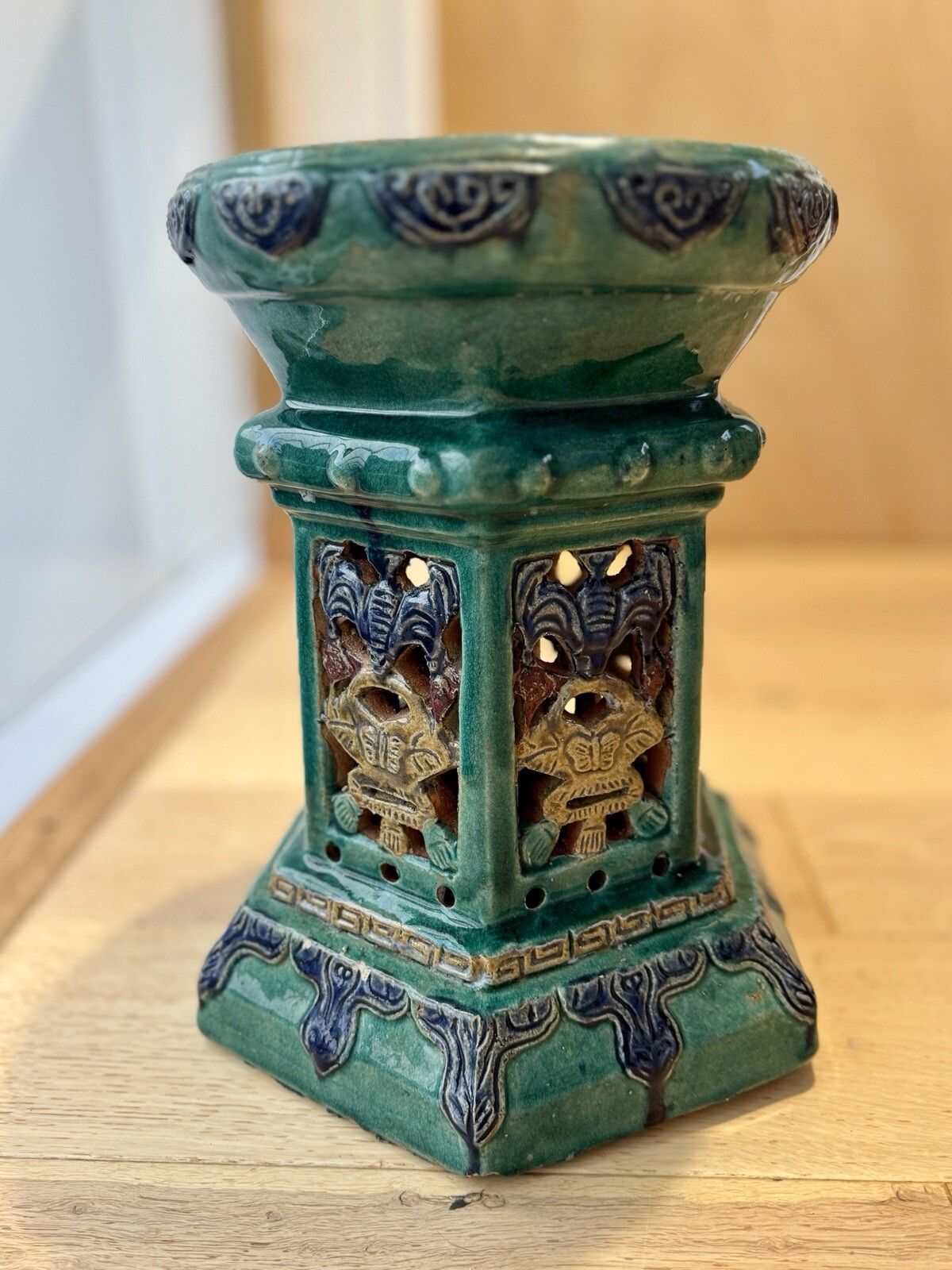 Vintage Mid 20th Century Chinese Earthenware Jardiniere / Pot Stand photo Home Decor