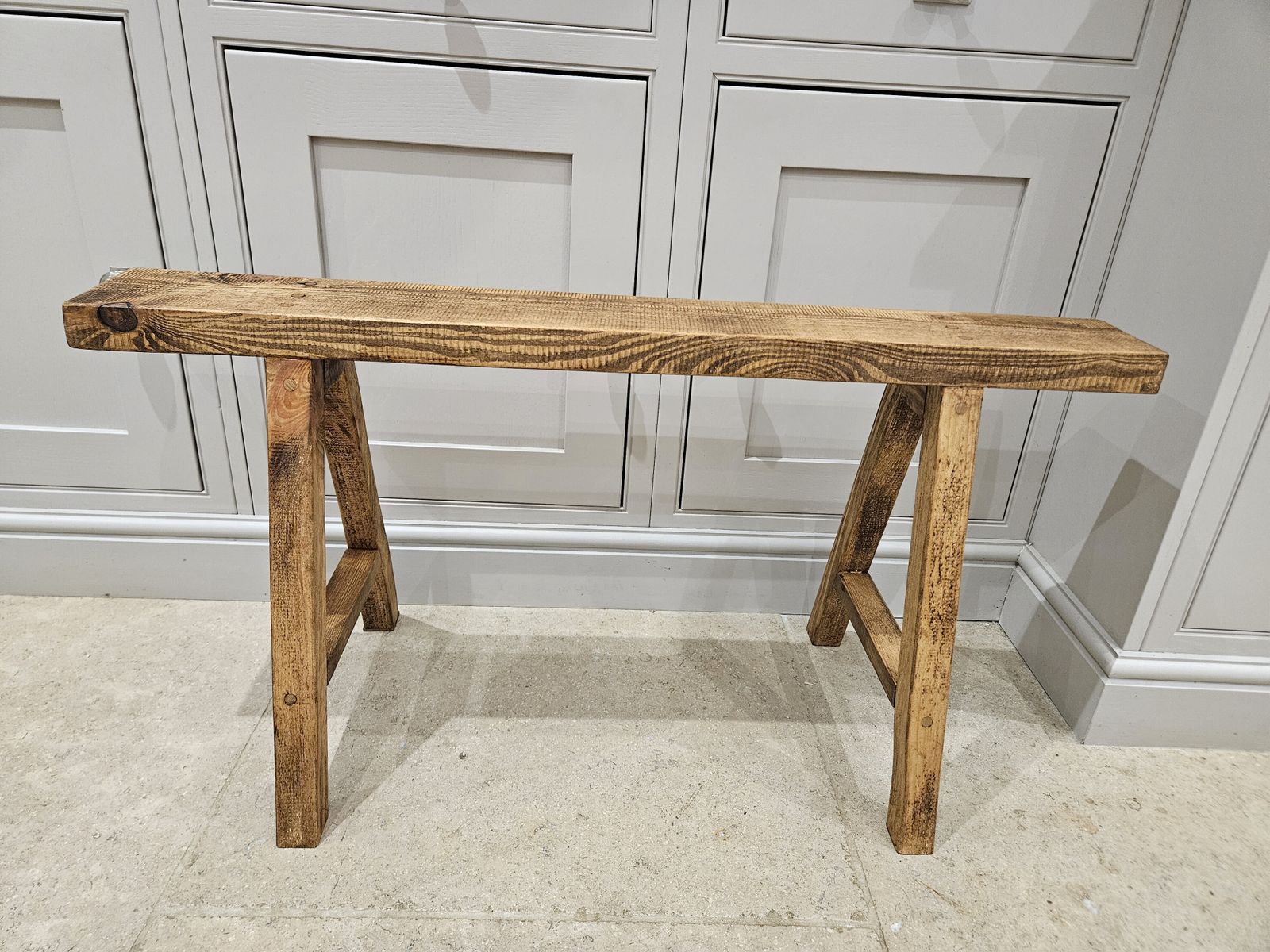 Handcrafted Rustic Trestle Bench photo Furniture