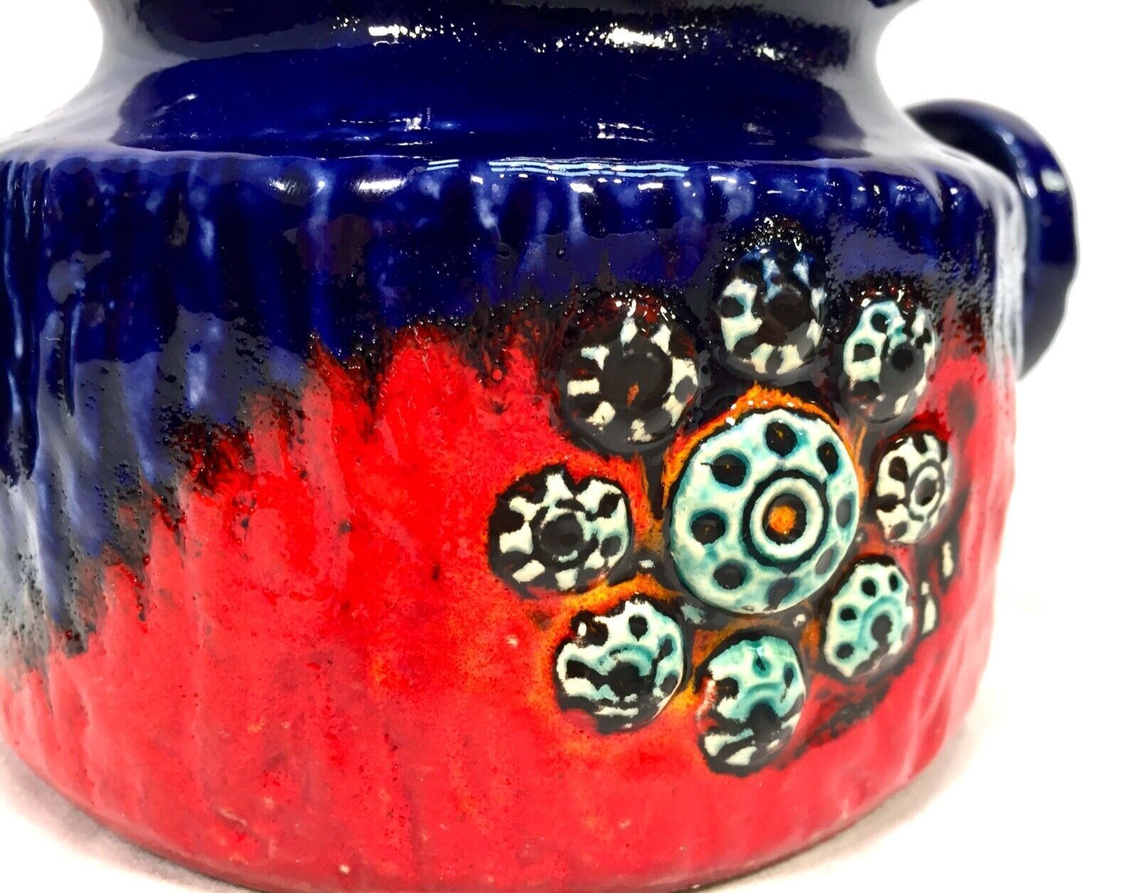Vintage Ceramic West German Pottery Dumler & Breiden Vase / Red Blue 1970s photo for sale