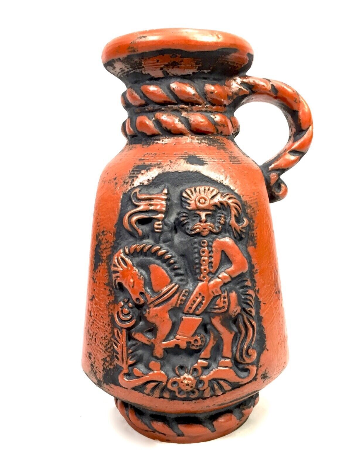 Vintage West German Pottery Fat Vase Carstens Factory Red Relief / 1970s Retro