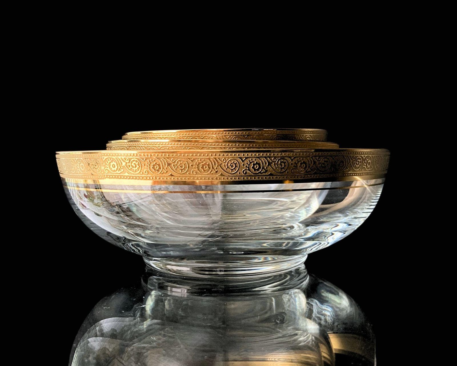 Theresienthal Kristallen Schalenset | 3 Delig | Stapelbaar Met Gouden Rand photo for sale