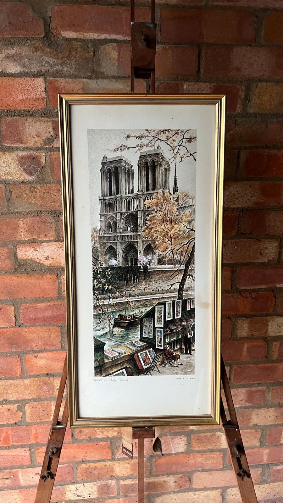 Mid Century Framed Print Of Notre Dame – Parisian Street Scene photo for sale