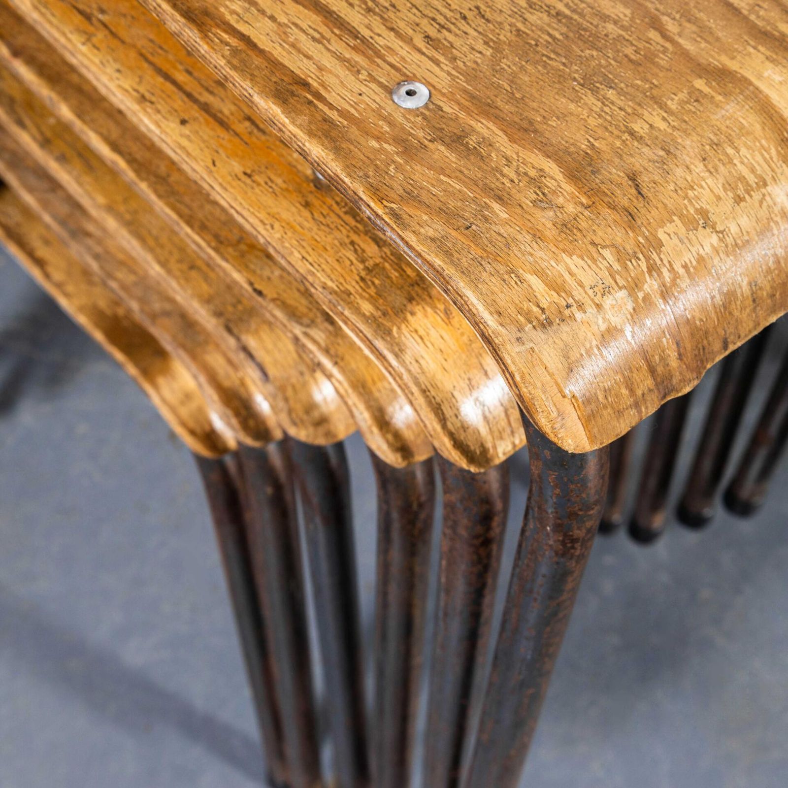 1960’s Original Battle Grey French Stacking University Dining Chairs – Good Quantity photo for sale