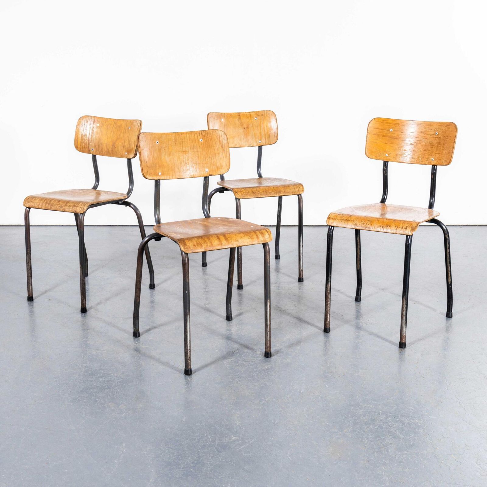 photo furniture 1960’s Original Battle Grey French Stacking University Dining Chairs – Good Quantity