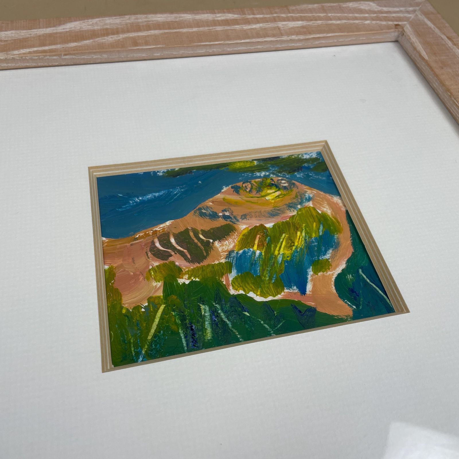Joanna Day Artwork Original Art Acrylic Hand Painted Abstract Pale Wooden Frame Warm Pink Green Blue 38cm X 34.8cm Small Focal photo for sale