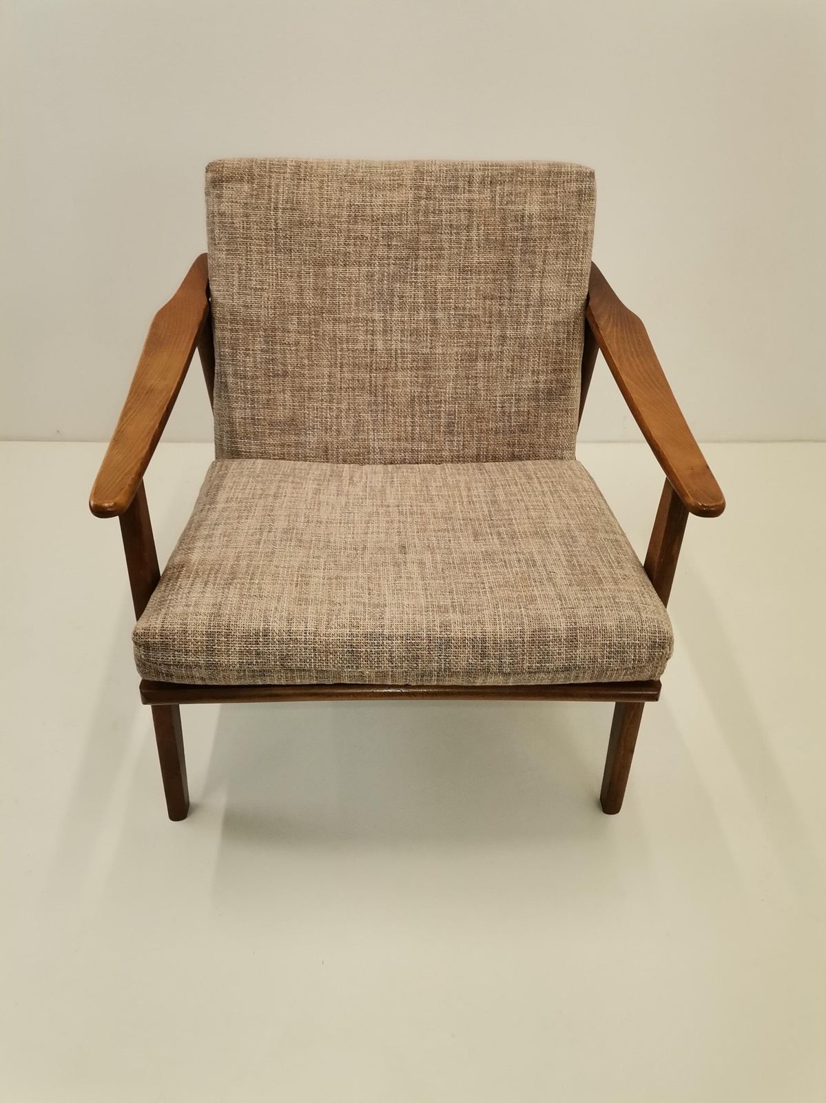 Mid Century Beige Armchair / 1960s Yugoslavia / Vintage Cushioned Lounge Chair / Scandinavian Style Armchair photo Furniture