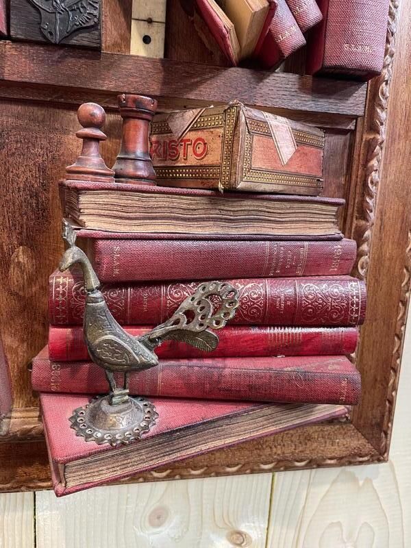 Tableau De Cabinet De Curiosités En Trompe L'œil   Faux Livres photo Art