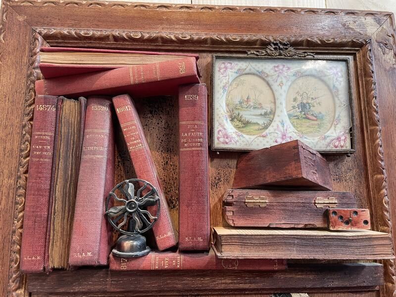Tableau De Cabinet De Curiosités En Trompe L'œil   Faux Livres photo vinterior