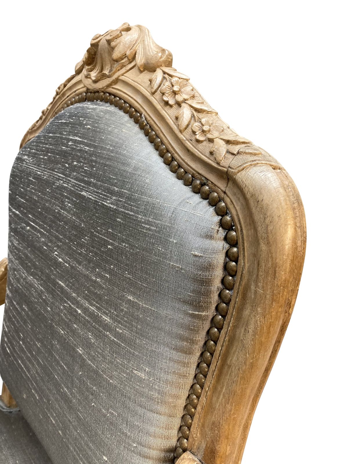 A Bleached Fruitwood Louis XV Armchair Upholstered In Silk photo Furniture