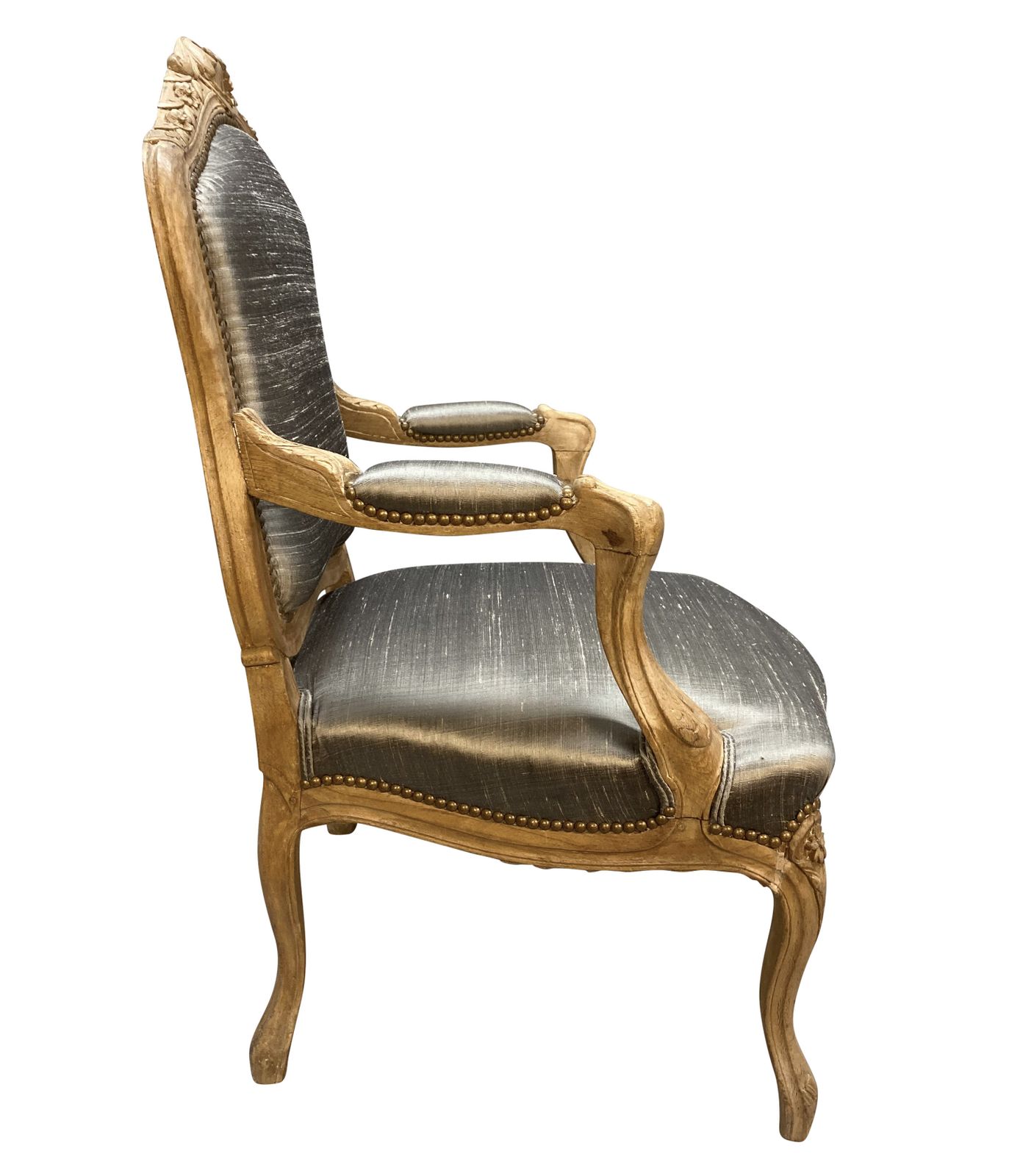 A Bleached Fruitwood Louis XV Armchair Upholstered In Silk photo 1888.0