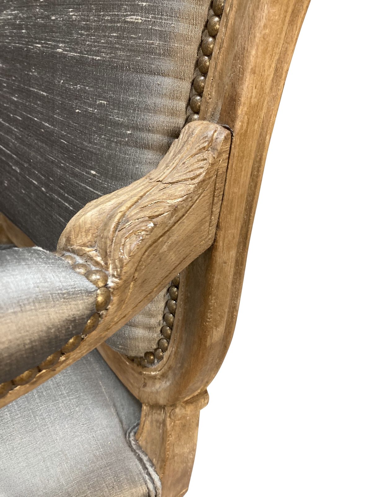A Bleached Fruitwood Louis XV Armchair Upholstered In Silk photo vintage