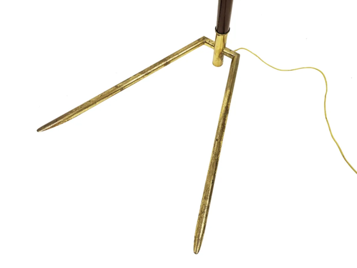 Italian Burgundy Metal & Brass 1940s Floor Lamp photo furniture