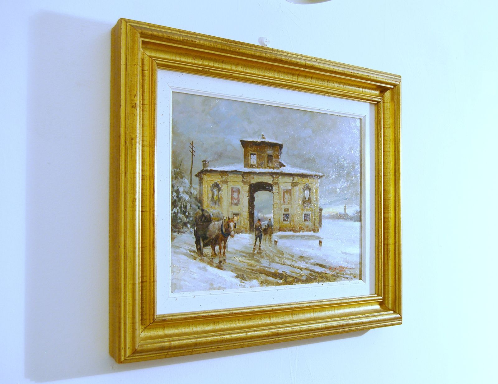 Rialdo Guizzardi ( Milano 1920 ) Oil On Wood / Milano Winter Snow photo furniture