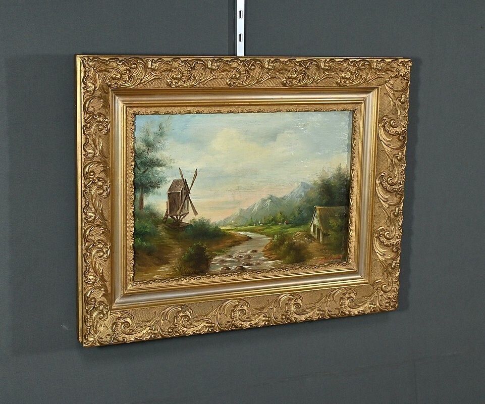 Oil On Canvas “The Mill” By N. Okolowicz – Early 20th Century photo furniture