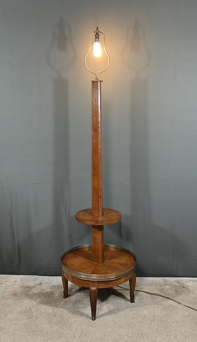 Important Marquetry Floor Lamp, Transition Louis XV Louis XVI Style – 1st Part Of The 20th Century