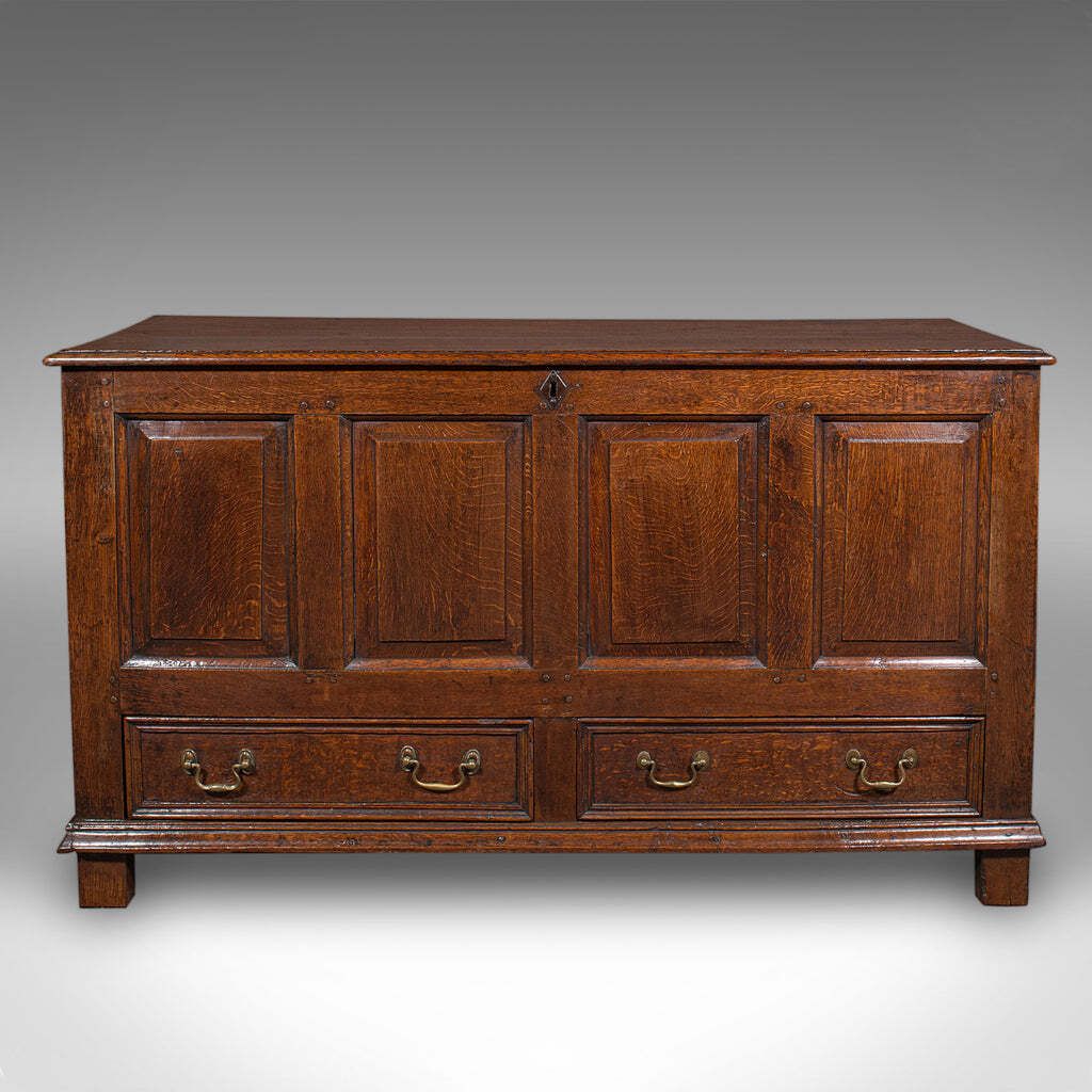 Antique 4 Panel Coffer, English, Oak, Linen, Mule Chest, Country House, Georgian photo for sale