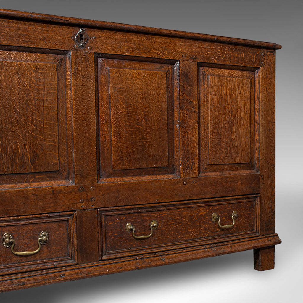 photo for sale Antique 4 Panel Coffer, English, Oak, Linen, Mule Chest, Country House, Georgian