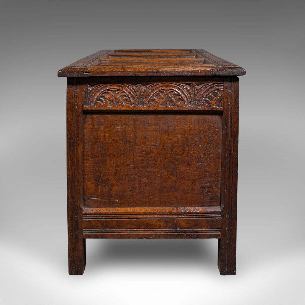 Antique Carved Coffer, English, Oak, Linen Chest, Window Seat, William III, 1700 photo vinterior