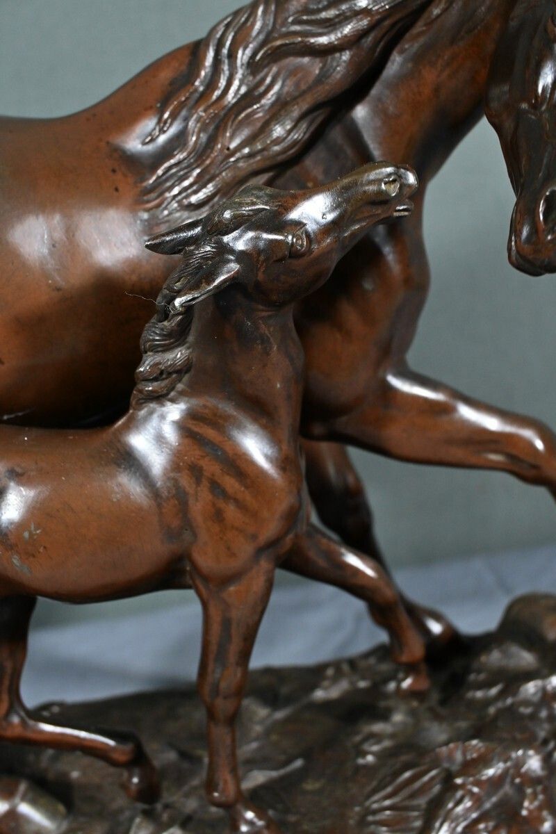 850.0 Horse And Its Foal In Spelter, Signed E.Loiseau – Early 20th Century photo
