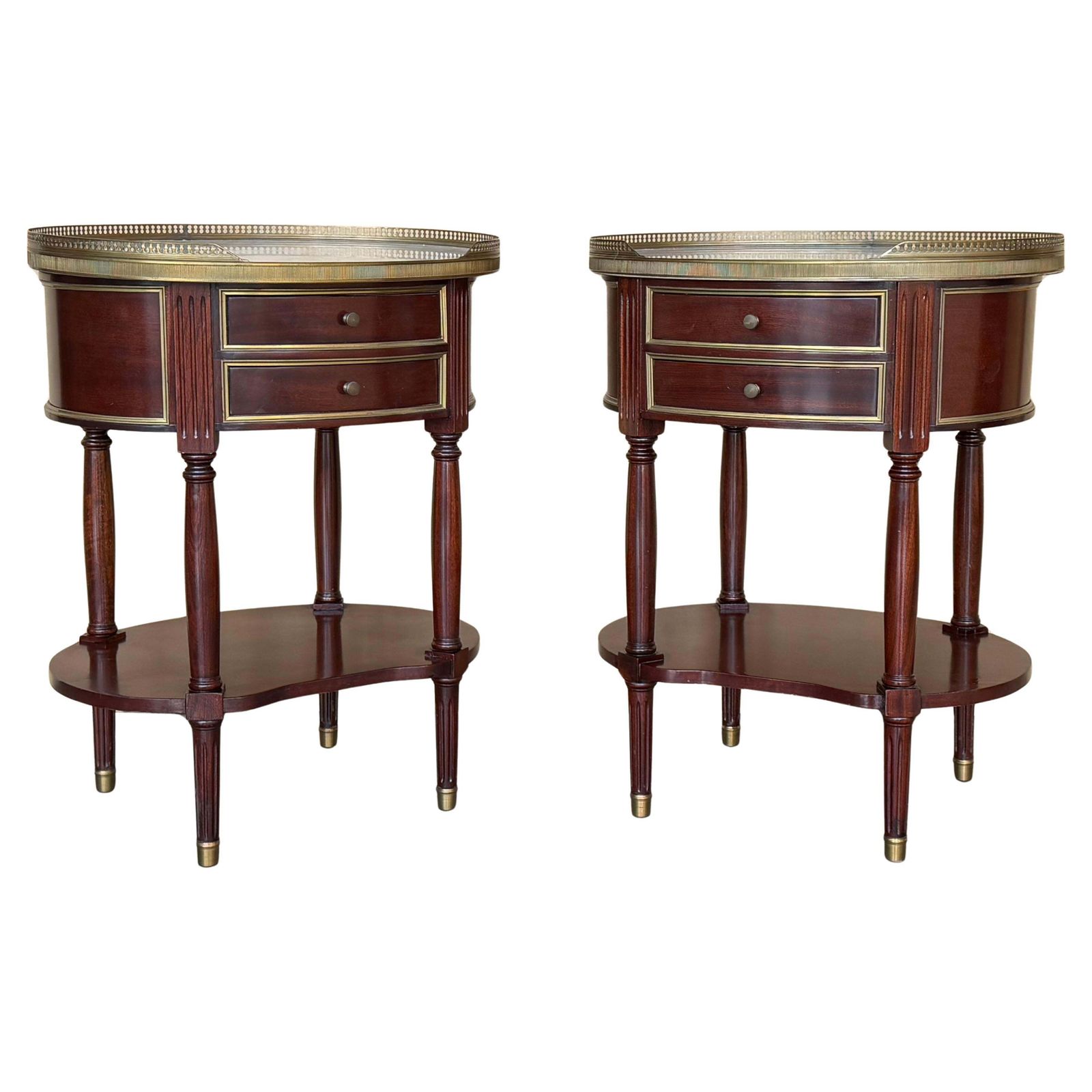 Pair Of Louis XV Kidney Shape Nightstands With Two Drawers And Low Shelve