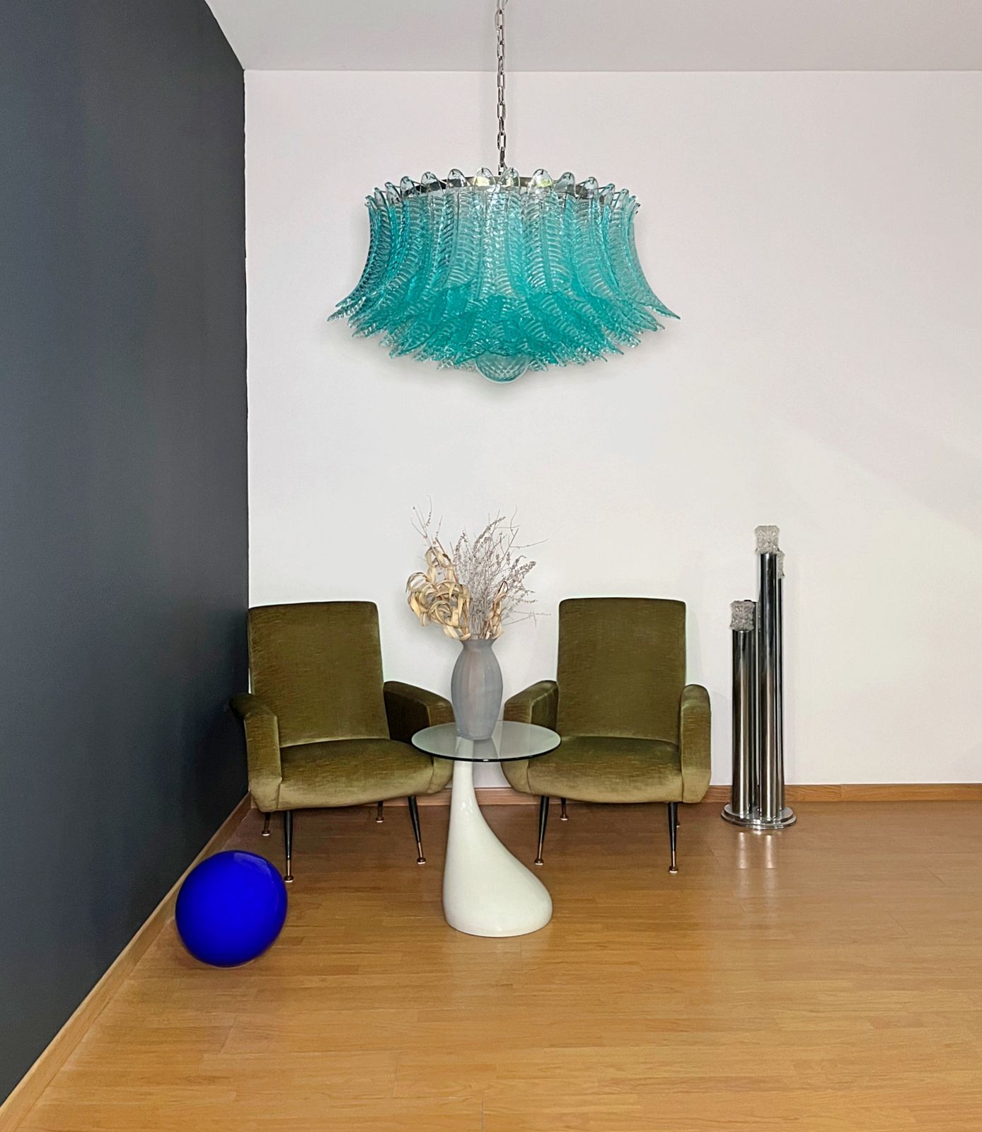 Large Murano Glass Chandelier  100 Turquoise Felci Glasses photo furniture