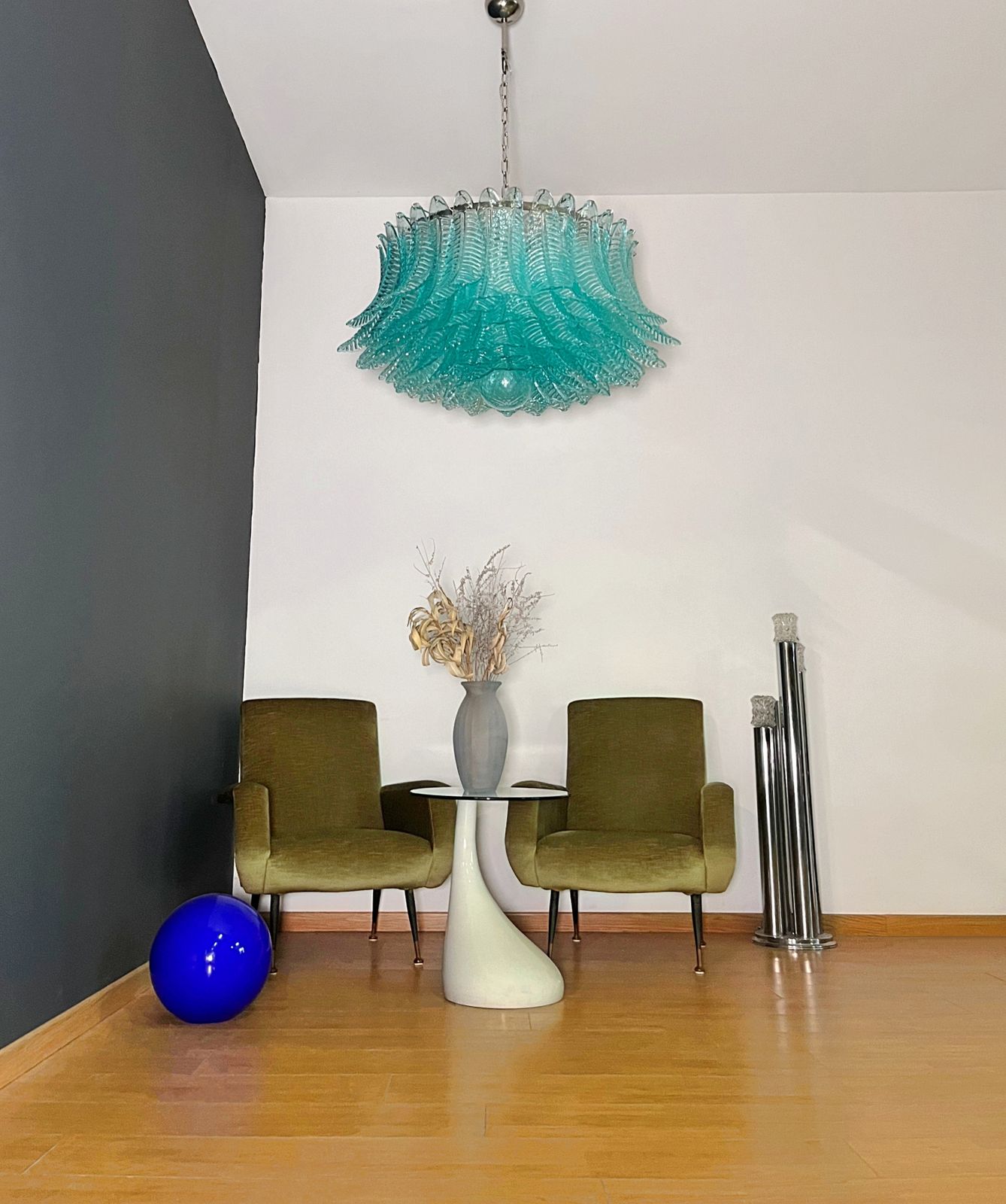 Large Murano Glass Chandelier  100 Turquoise Felci Glasses photo Lighting
