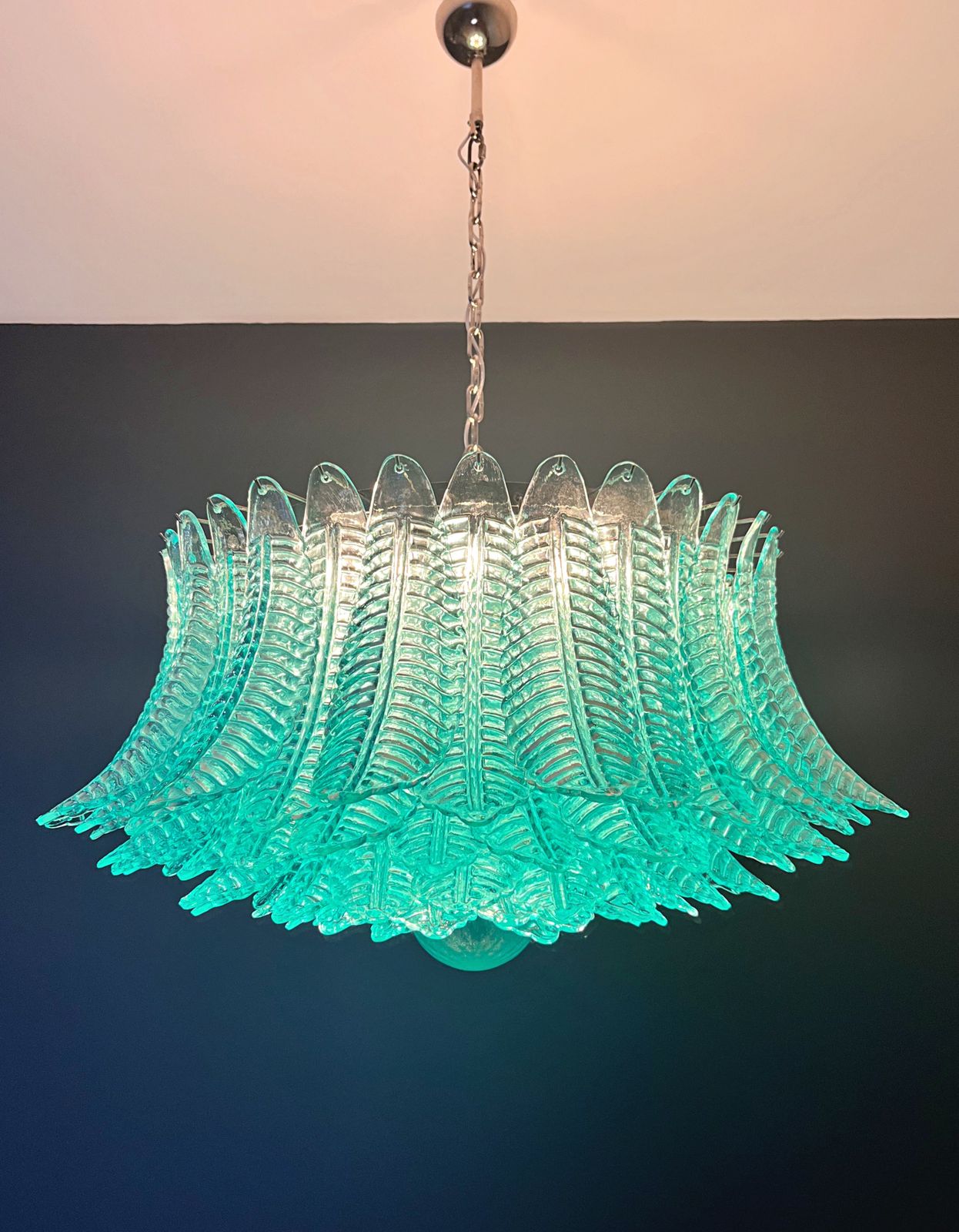 photo vintage Large Murano Glass Chandelier  100 Turquoise Felci Glasses