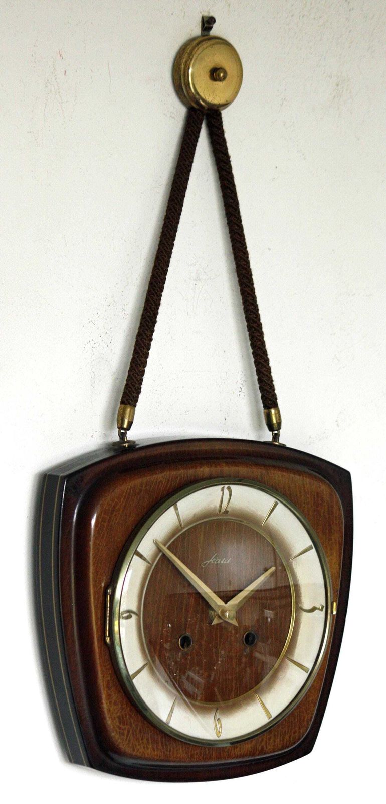 Mid Century Wall Clock   Vintage Kaia German Retro Mid Century Rope Clock Wooden Gift Off The Wall Clocks photo Home Decor