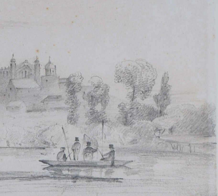 Windsor Castle And Eton College With Punting Scholars, 19th Century Drawing By S.R.E photo for sale