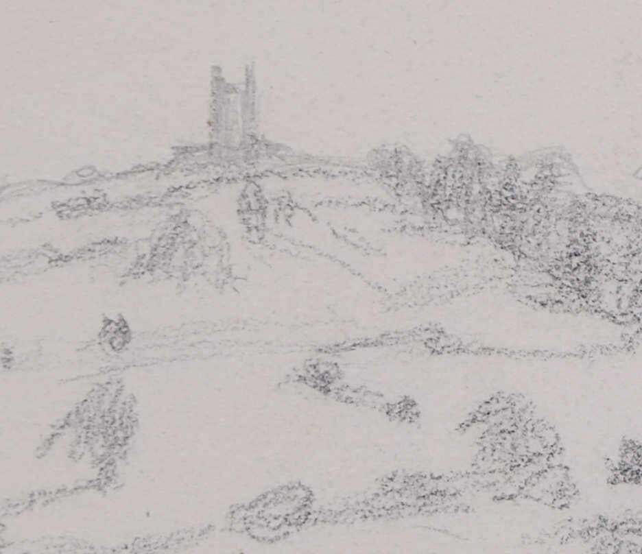Landscape View With Barn And Church, Devon, Pencil Sketch By George Bissill photo furniture