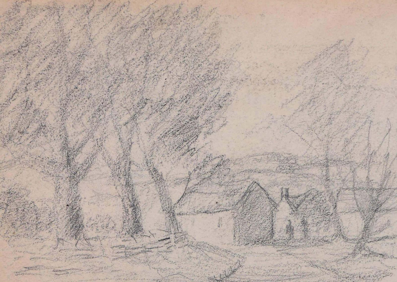 Four Gloucestershire Cottages, Pencil Sketch By George Bissill photo for sale