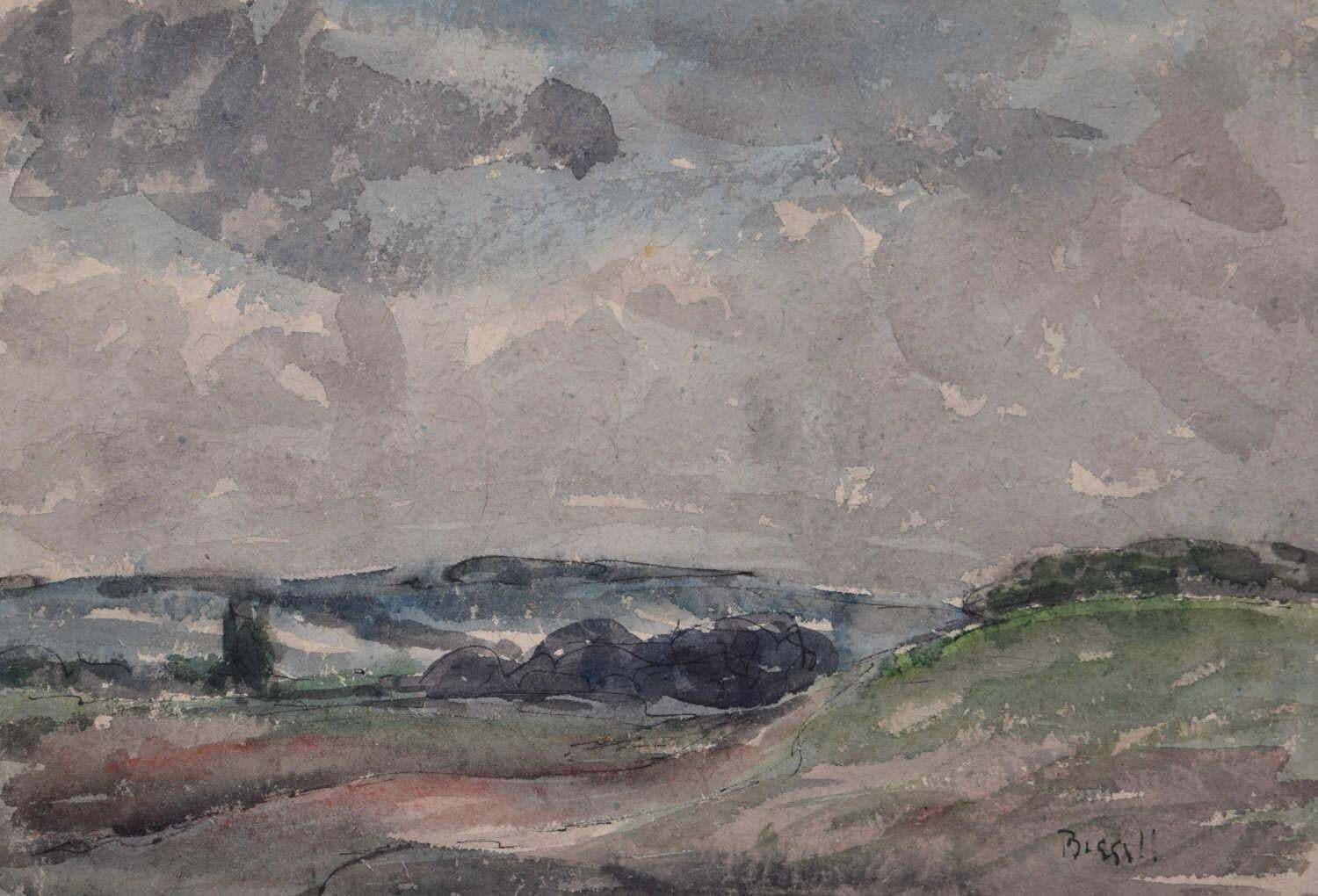 Rolling Hills In The Countryside, Landscape Watercolour By George Bissill