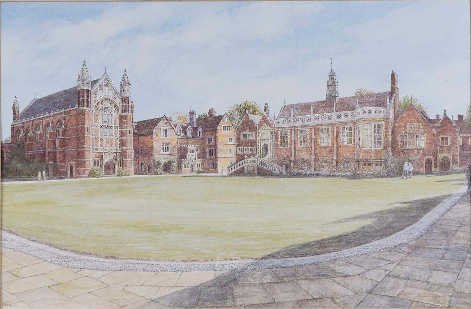 Old Court, Selwyn College, Cambridge, Lithograph By Jane Carpanini C.2000