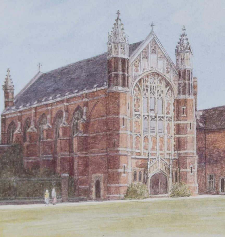 Old Court, Selwyn College, Cambridge, Lithograph By Jane Carpanini C.2000 photo furniture